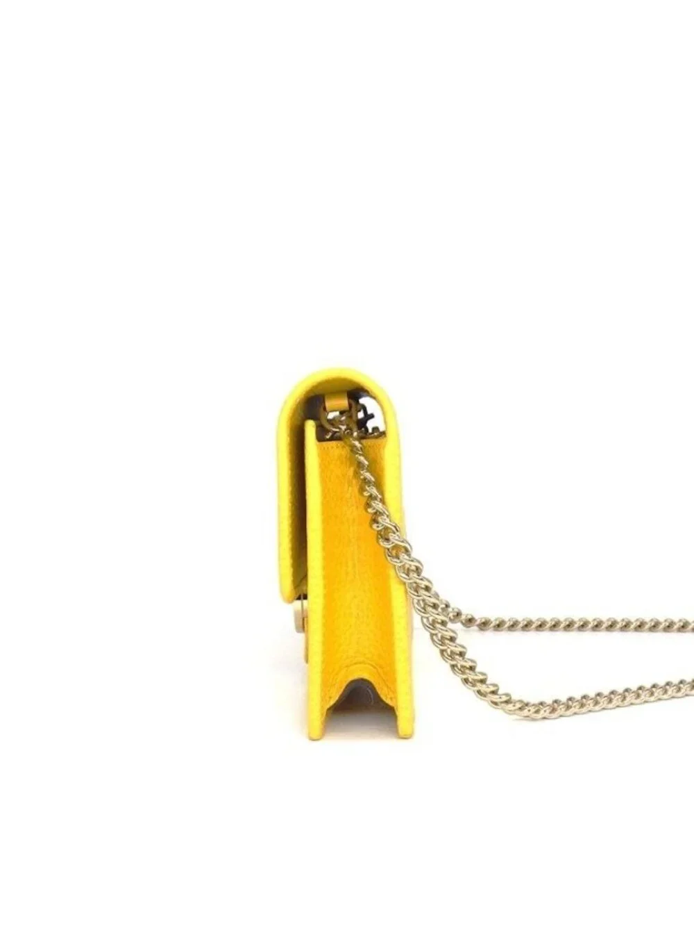 Gucci Shoulder Bag Clutch Interlocking G Chain Wallet Yellow Leather Gold